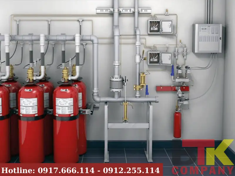 a group of red cylinders with pipes